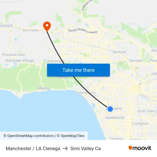 Manchester / LA Cienega to Simi Valley Ca map