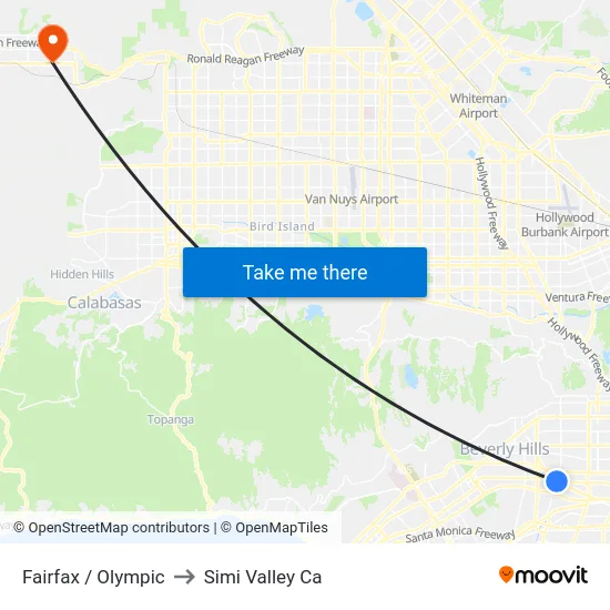 Fairfax / Olympic to Simi Valley Ca map