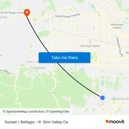 Sunset / Bellagio to Simi Valley Ca map