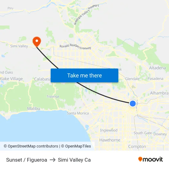 Sunset / Figueroa to Simi Valley Ca map