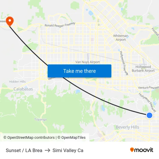 Sunset / LA Brea to Simi Valley Ca map