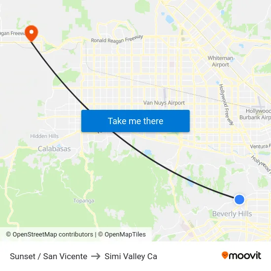 Sunset / San Vicente to Simi Valley Ca map