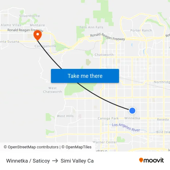Winnetka / Saticoy to Simi Valley Ca map