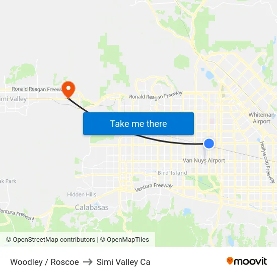 Woodley / Roscoe to Simi Valley Ca map