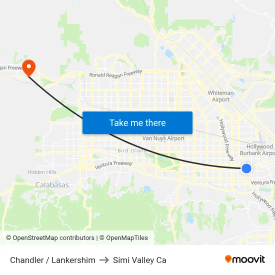 Chandler / Lankershim to Simi Valley Ca map