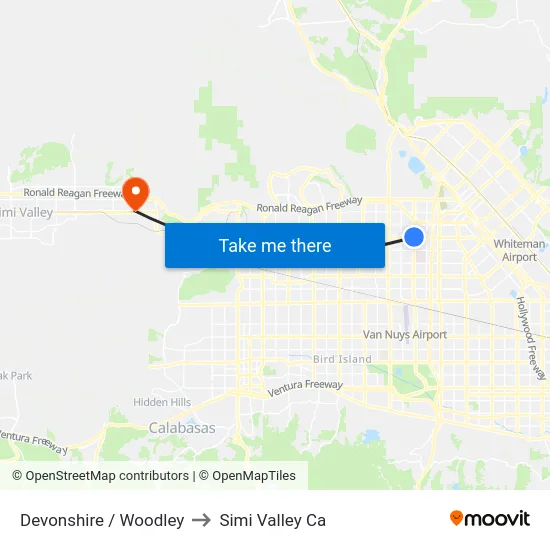 Devonshire / Woodley to Simi Valley Ca map
