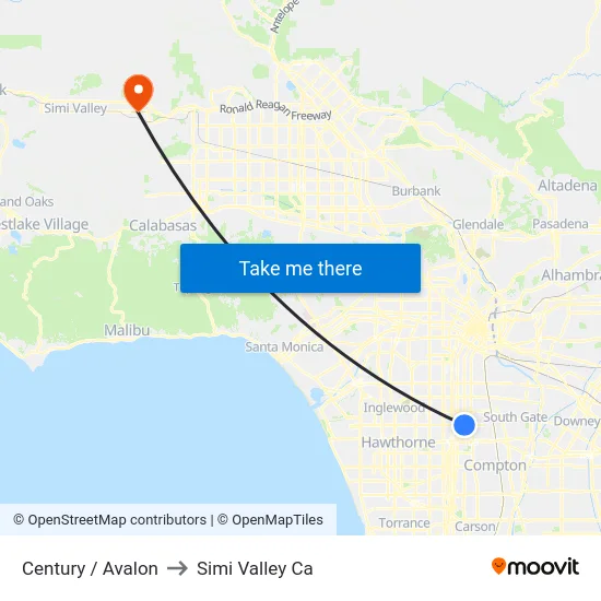 Century / Avalon to Simi Valley Ca map