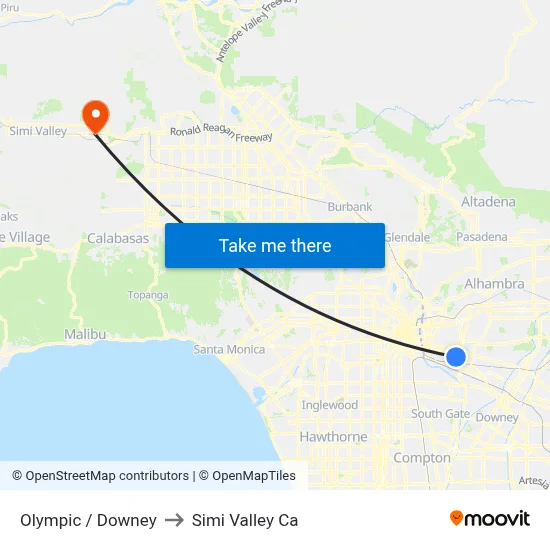 Olympic / Downey to Simi Valley Ca map