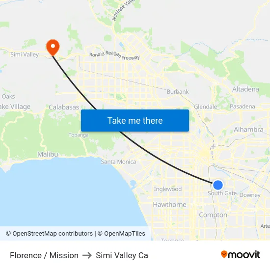 Florence / Mission to Simi Valley Ca map