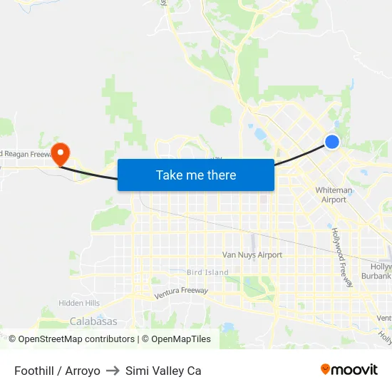 Foothill / Arroyo to Simi Valley Ca map