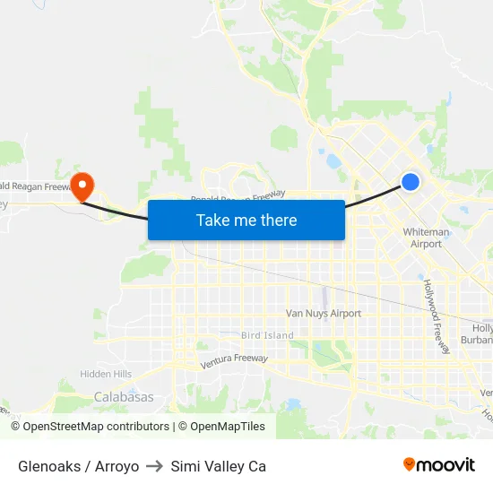 Glenoaks / Arroyo to Simi Valley Ca map