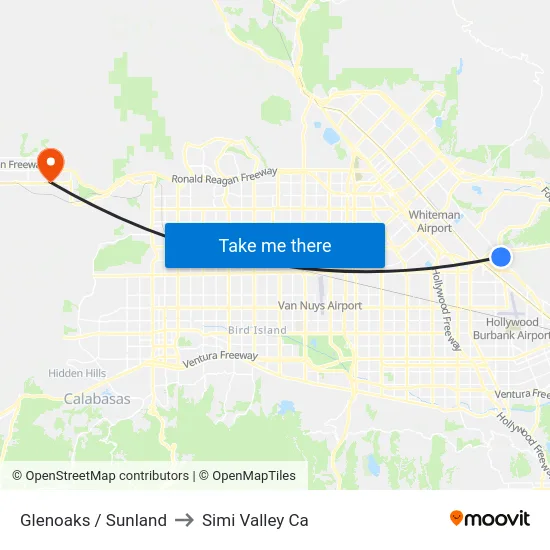 Glenoaks / Sunland to Simi Valley Ca map