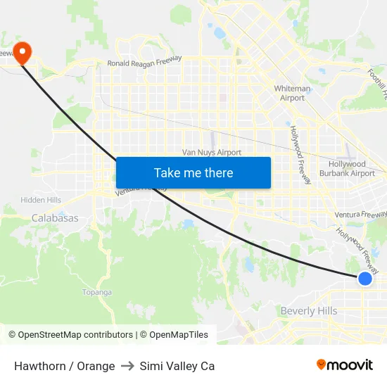 Hawthorn / Orange to Simi Valley Ca map