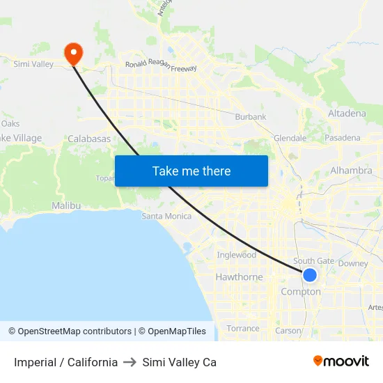 Imperial / California to Simi Valley Ca map