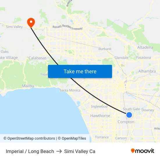 Imperial / Long Beach to Simi Valley Ca map