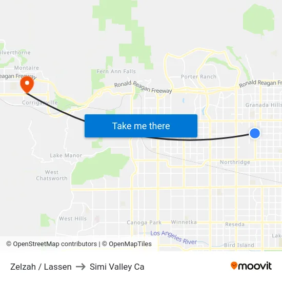 Zelzah / Lassen to Simi Valley Ca map
