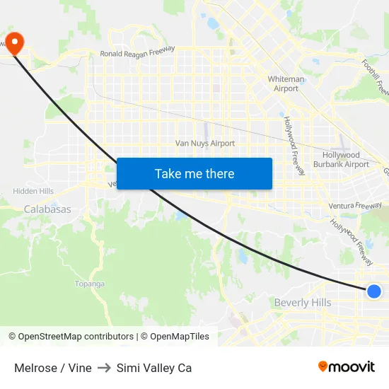 Melrose / Vine to Simi Valley Ca map