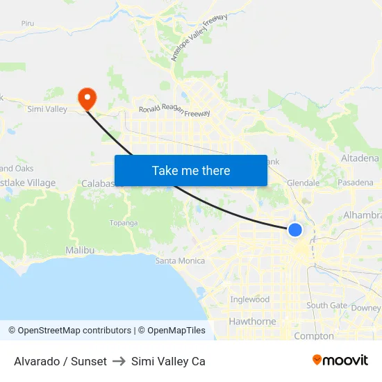 Alvarado / Sunset to Simi Valley Ca map