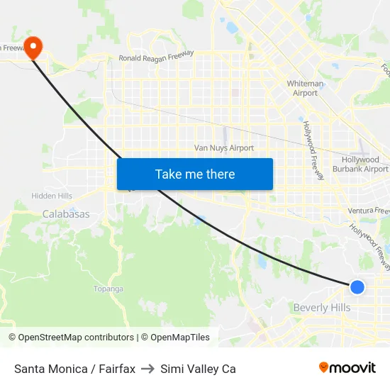 Santa Monica / Fairfax to Simi Valley Ca map