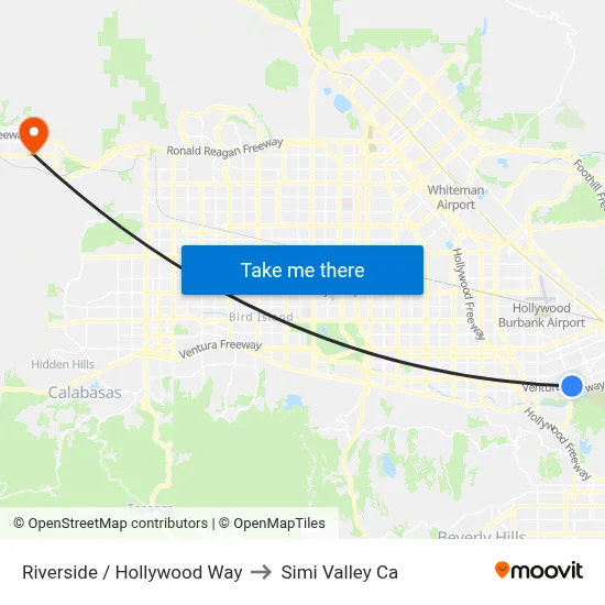 Riverside / Hollywood Way to Simi Valley Ca map