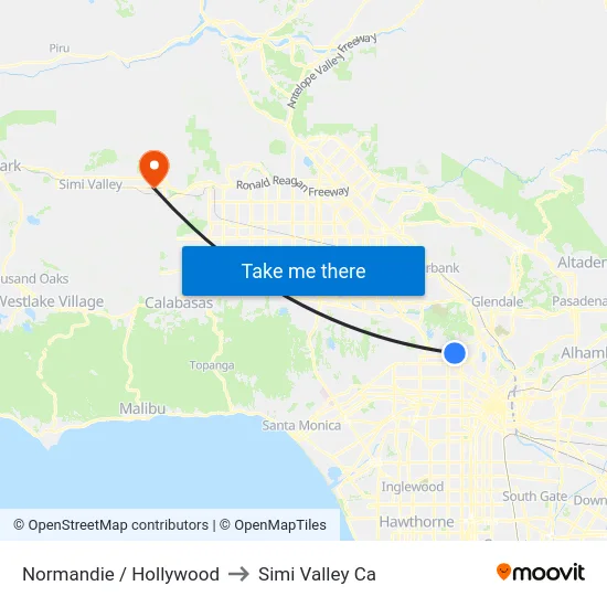 Normandie / Hollywood to Simi Valley Ca map