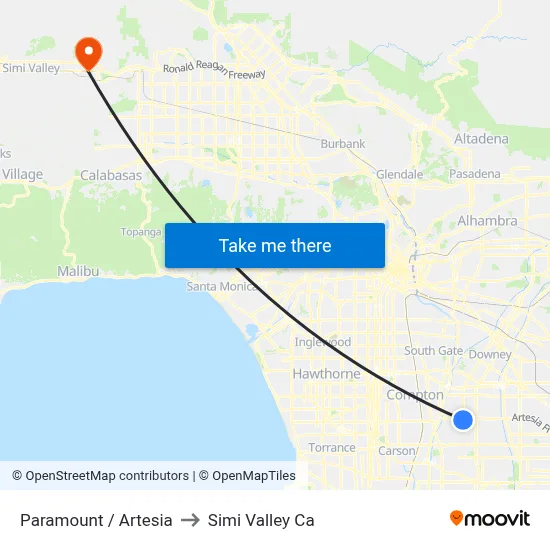 Paramount / Artesia to Simi Valley Ca map