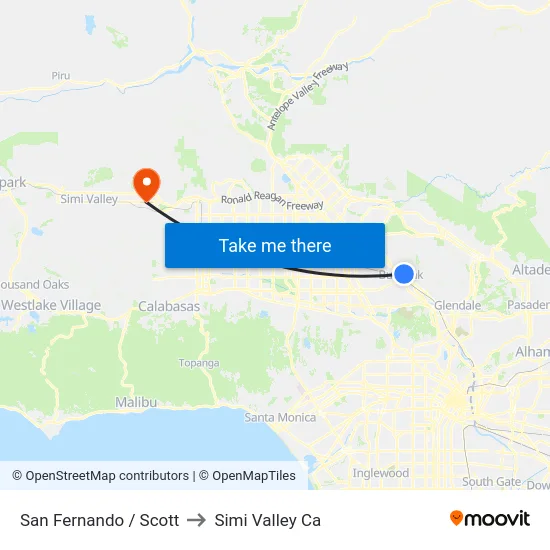 San Fernando / Scott to Simi Valley Ca map