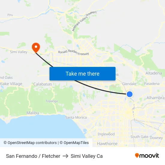San Fernando / Fletcher to Simi Valley Ca map