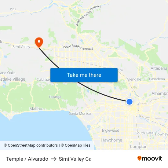 Temple / Alvarado to Simi Valley Ca map