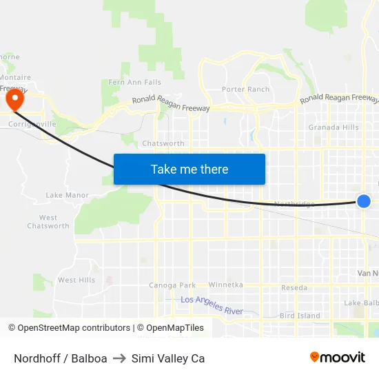 Nordhoff / Balboa to Simi Valley Ca map