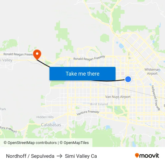 Nordhoff / Sepulveda to Simi Valley Ca map