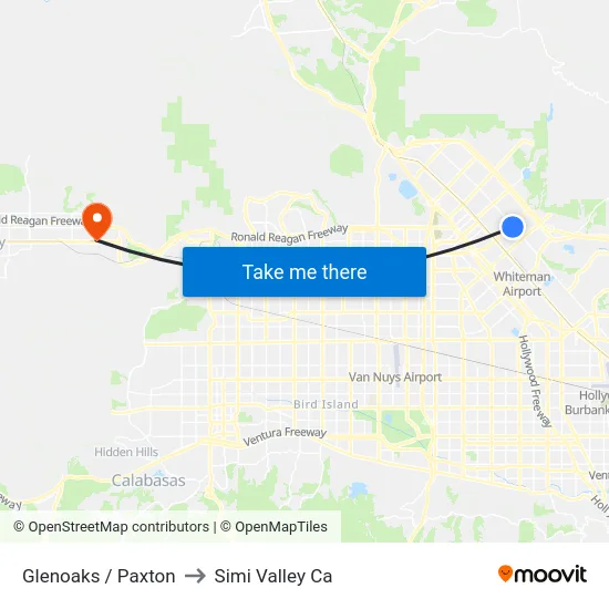 Glenoaks / Paxton to Simi Valley Ca map