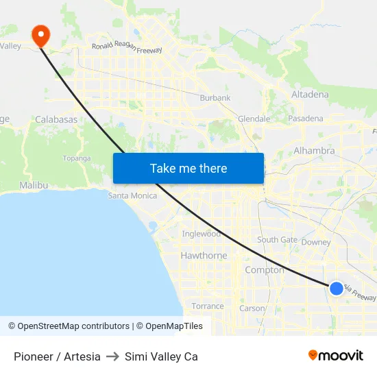 Pioneer / Artesia to Simi Valley Ca map