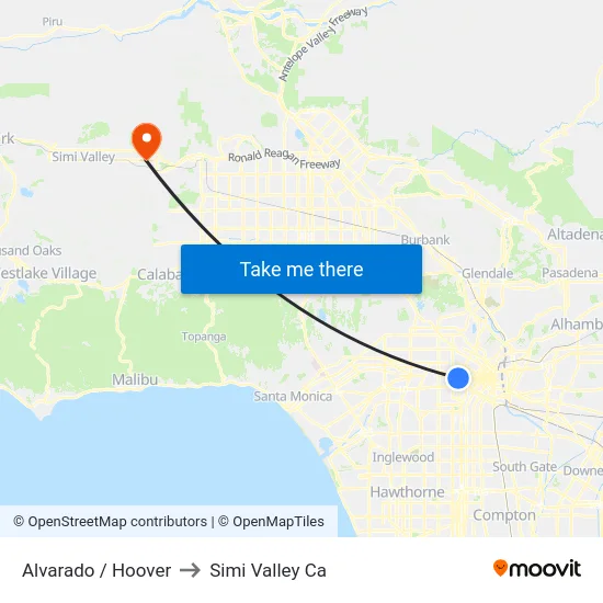 Alvarado / Hoover to Simi Valley Ca map