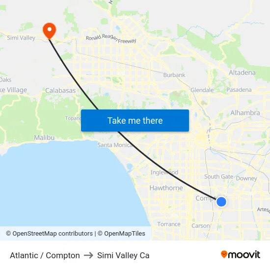 Atlantic / Compton to Simi Valley Ca map