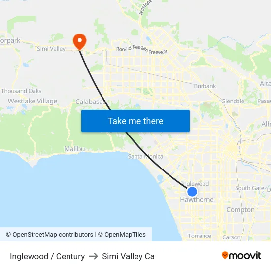 Inglewood / Century to Simi Valley Ca map