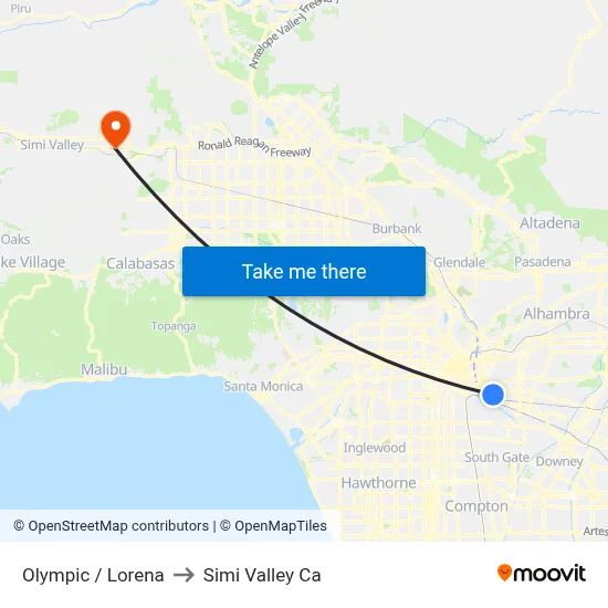 Olympic / Lorena to Simi Valley Ca map