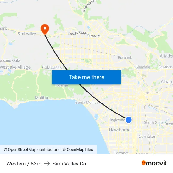 Western / 83rd to Simi Valley Ca map