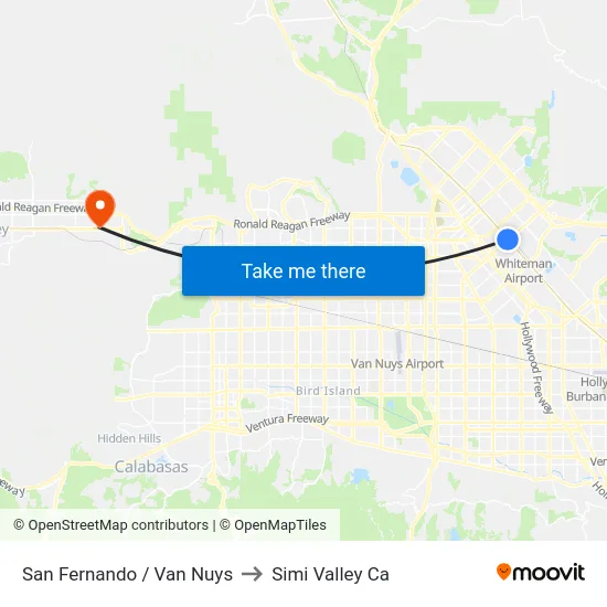 San Fernando / Van Nuys to Simi Valley Ca map
