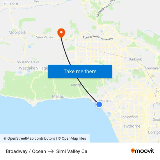 Broadway / Ocean to Simi Valley Ca map