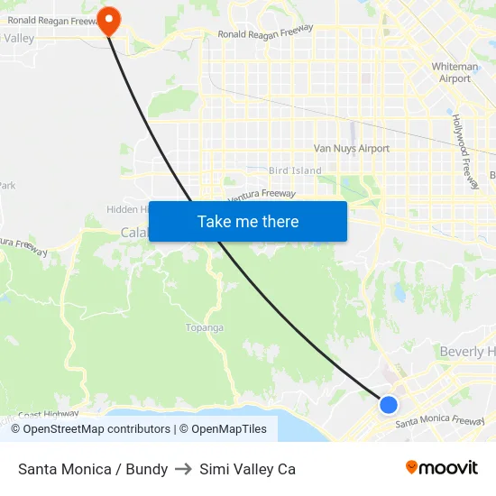 Santa Monica / Bundy to Simi Valley Ca map