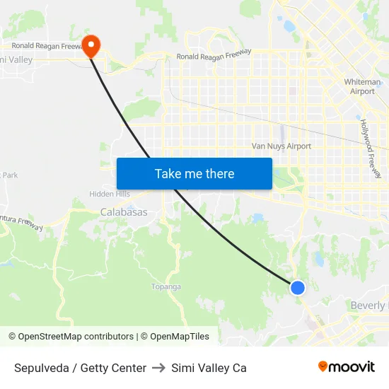 Sepulveda / Getty Center to Simi Valley Ca map