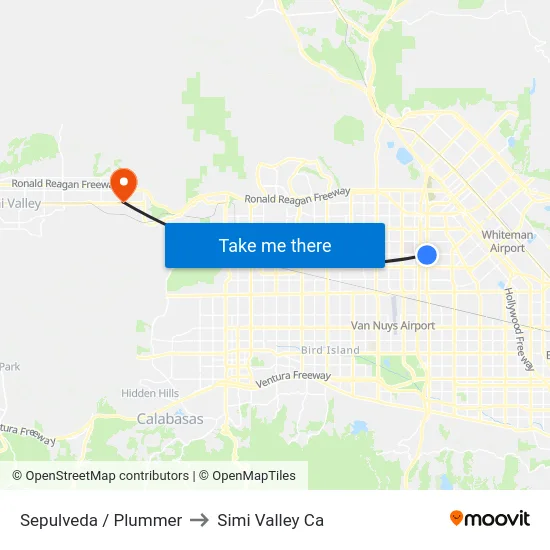 Sepulveda / Plummer to Simi Valley Ca map