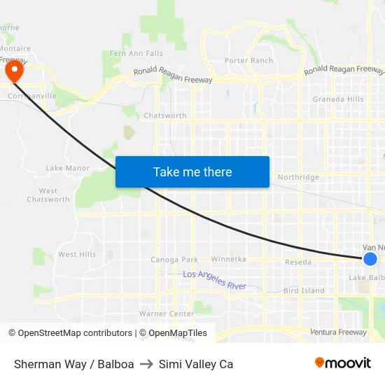Sherman Way / Balboa to Simi Valley Ca map