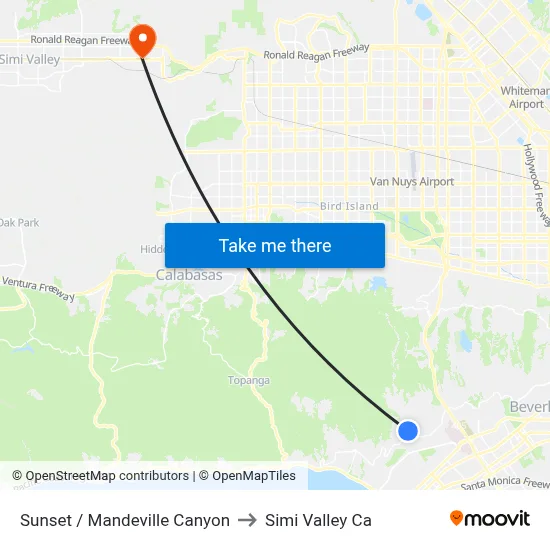 Sunset / Mandeville Canyon to Simi Valley Ca map