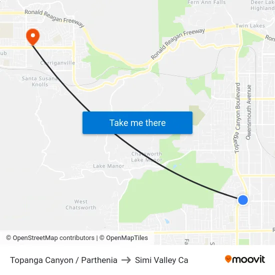Topanga Canyon / Parthenia to Simi Valley Ca map