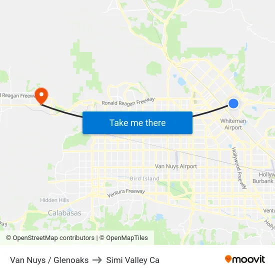 Van Nuys / Glenoaks to Simi Valley Ca map