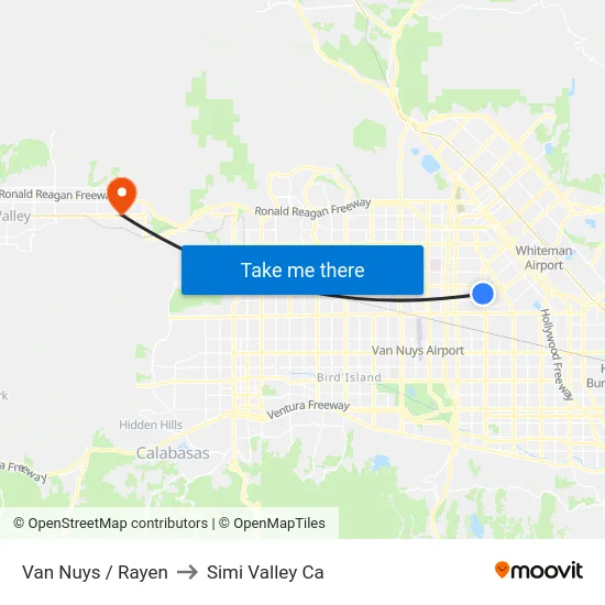 Van Nuys / Rayen to Simi Valley Ca map