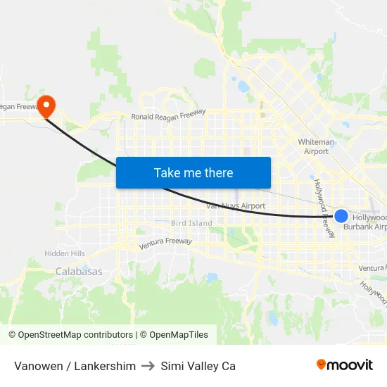 Vanowen / Lankershim to Simi Valley Ca map