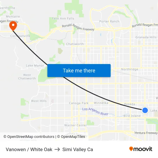 Vanowen / White Oak to Simi Valley Ca map